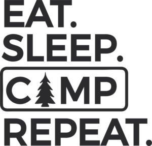 Eat sleep camp repeat (klistremerke)
